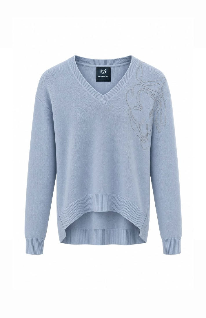 Embroidered Detail V-Neck Jumper