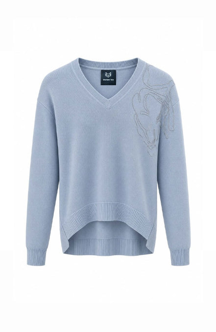 Embroidered Detail V-Neck Jumper