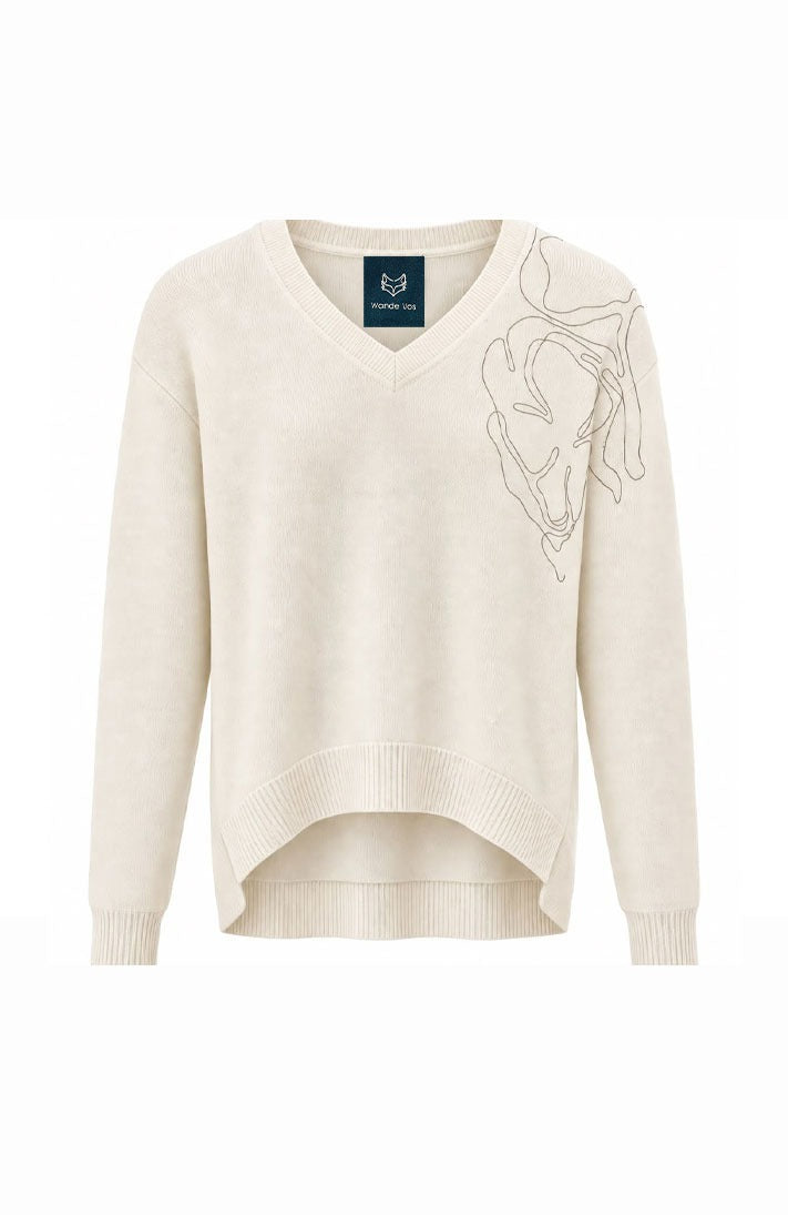 Embroidered Detail V-Neck Jumper