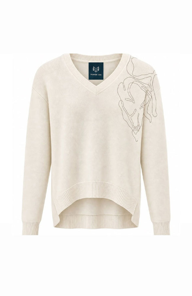 Embroidered Detail V-Neck Jumper