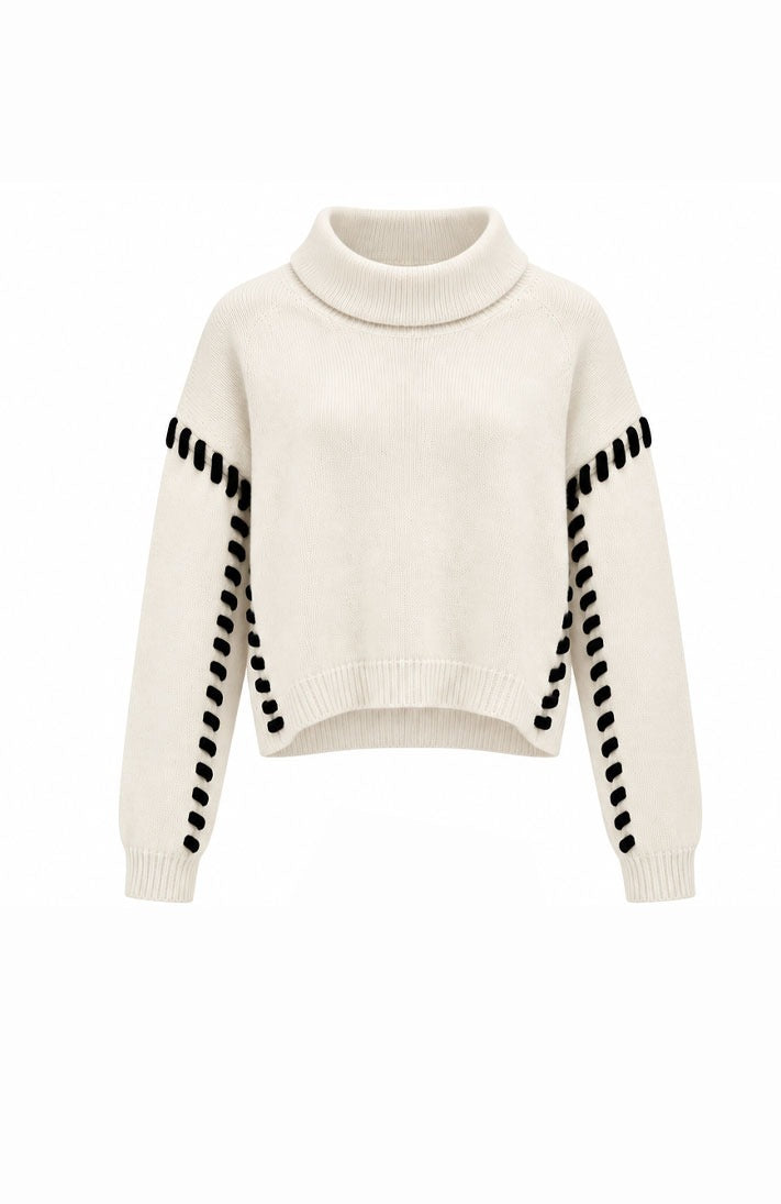 Contrast Sleeve Turtleneck Jumper